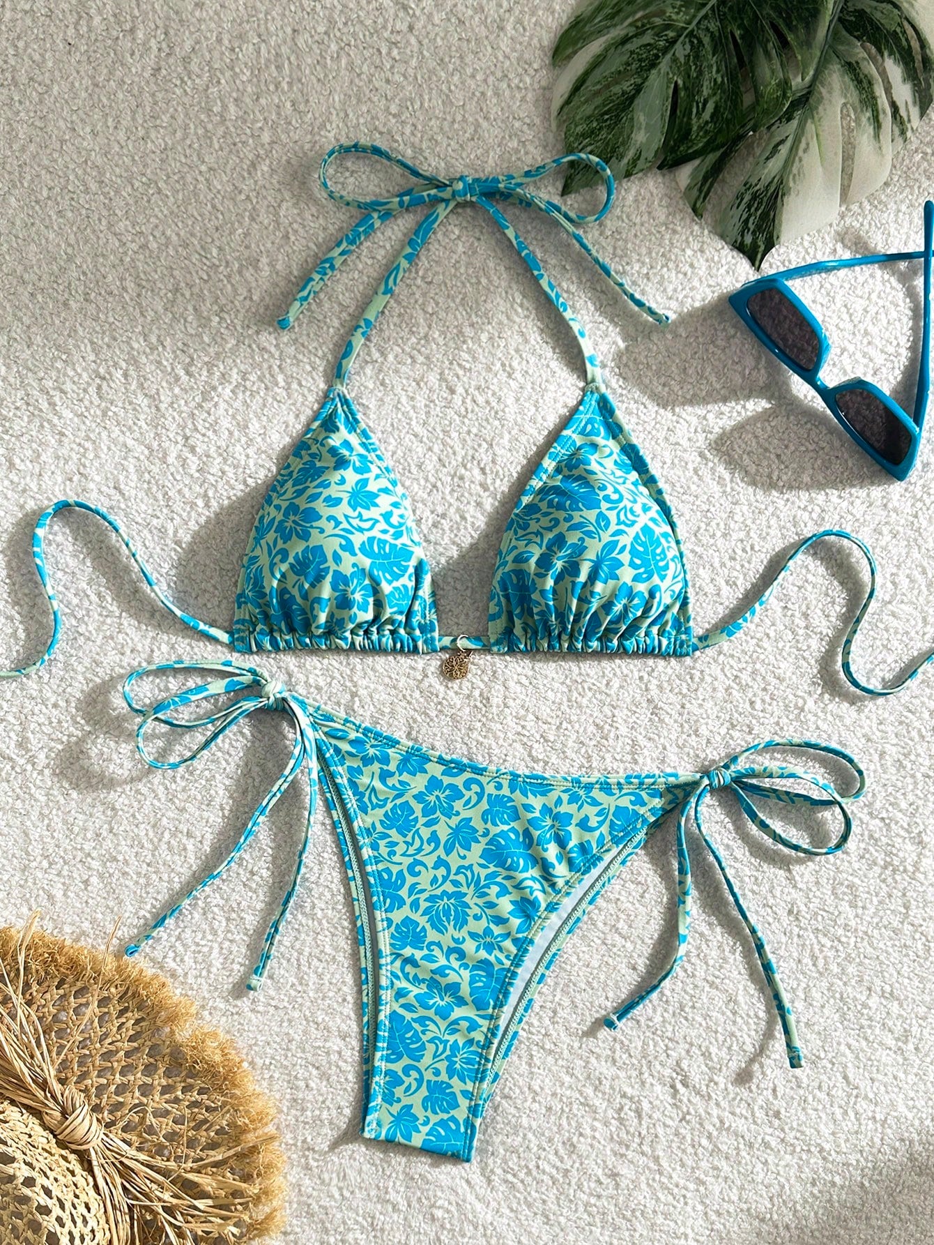 Swim Summer Beach Women Vacation Floral Print Halter Strap Bikini Set Printed Randomly