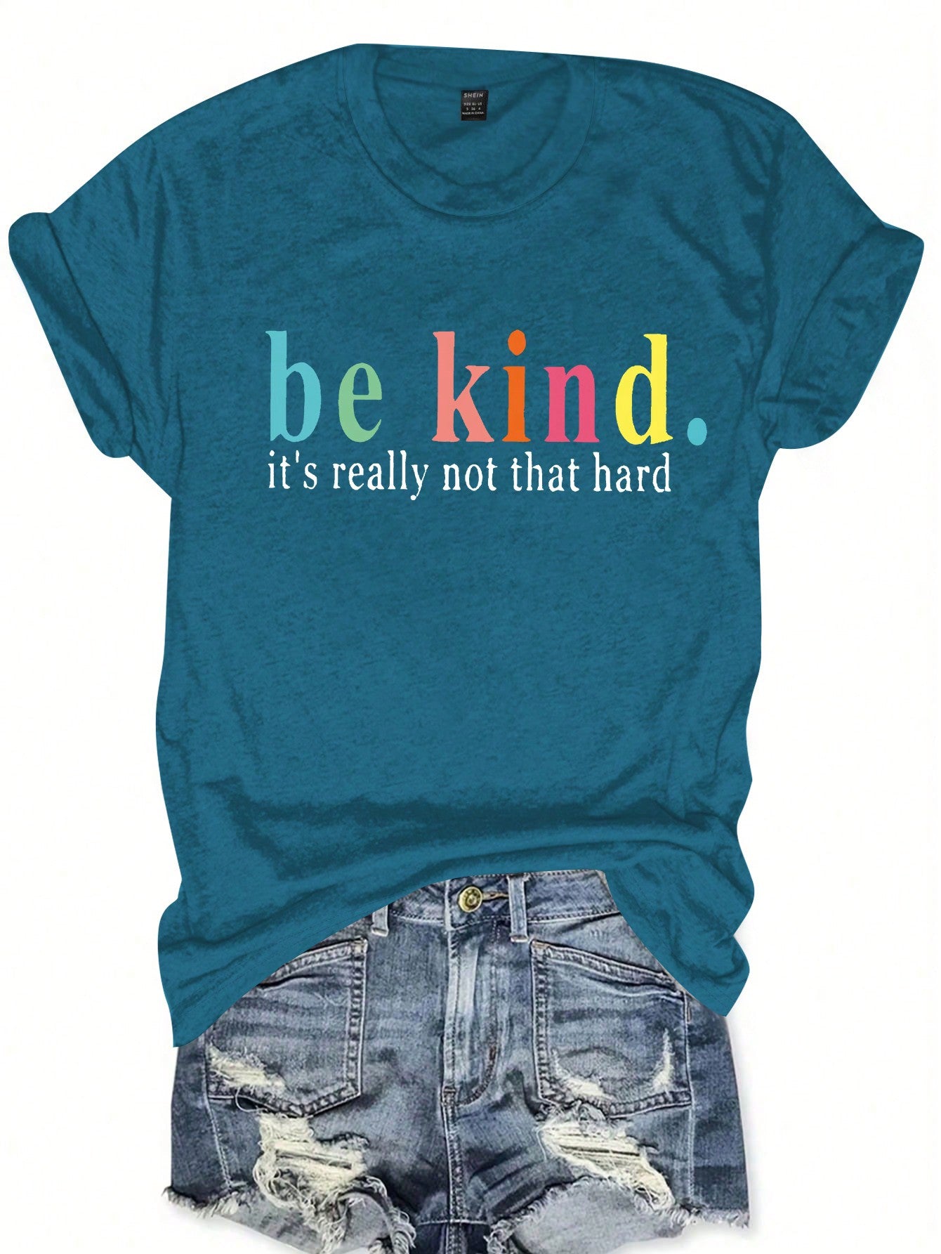 Plus Size Women's Round Neck Short Sleeve T-Shirt With Slogan Print, Be Kind It's Really Not That Hard