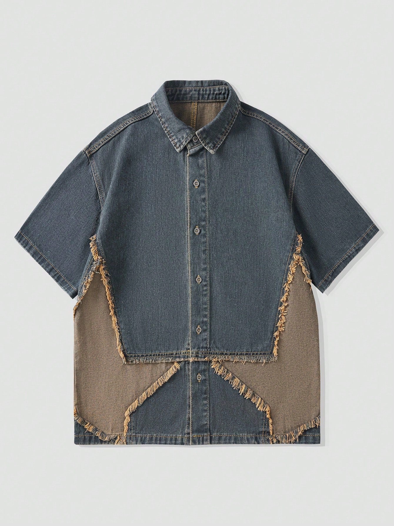 Street Life Men Colorblock Button Front Denim Shirt