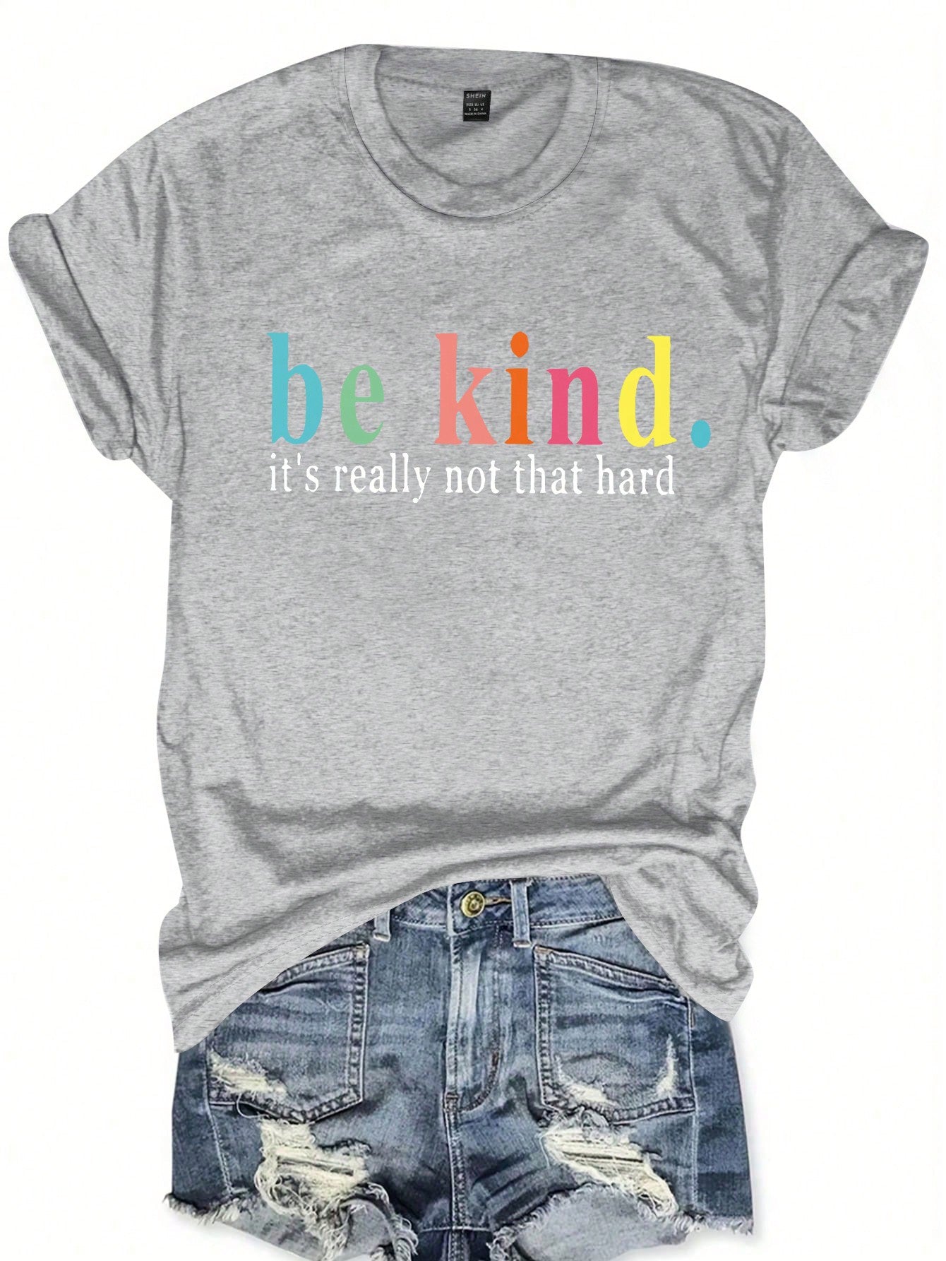 Plus Size Women's Round Neck Short Sleeve T-Shirt With Slogan Print, Be Kind It's Really Not That Hard