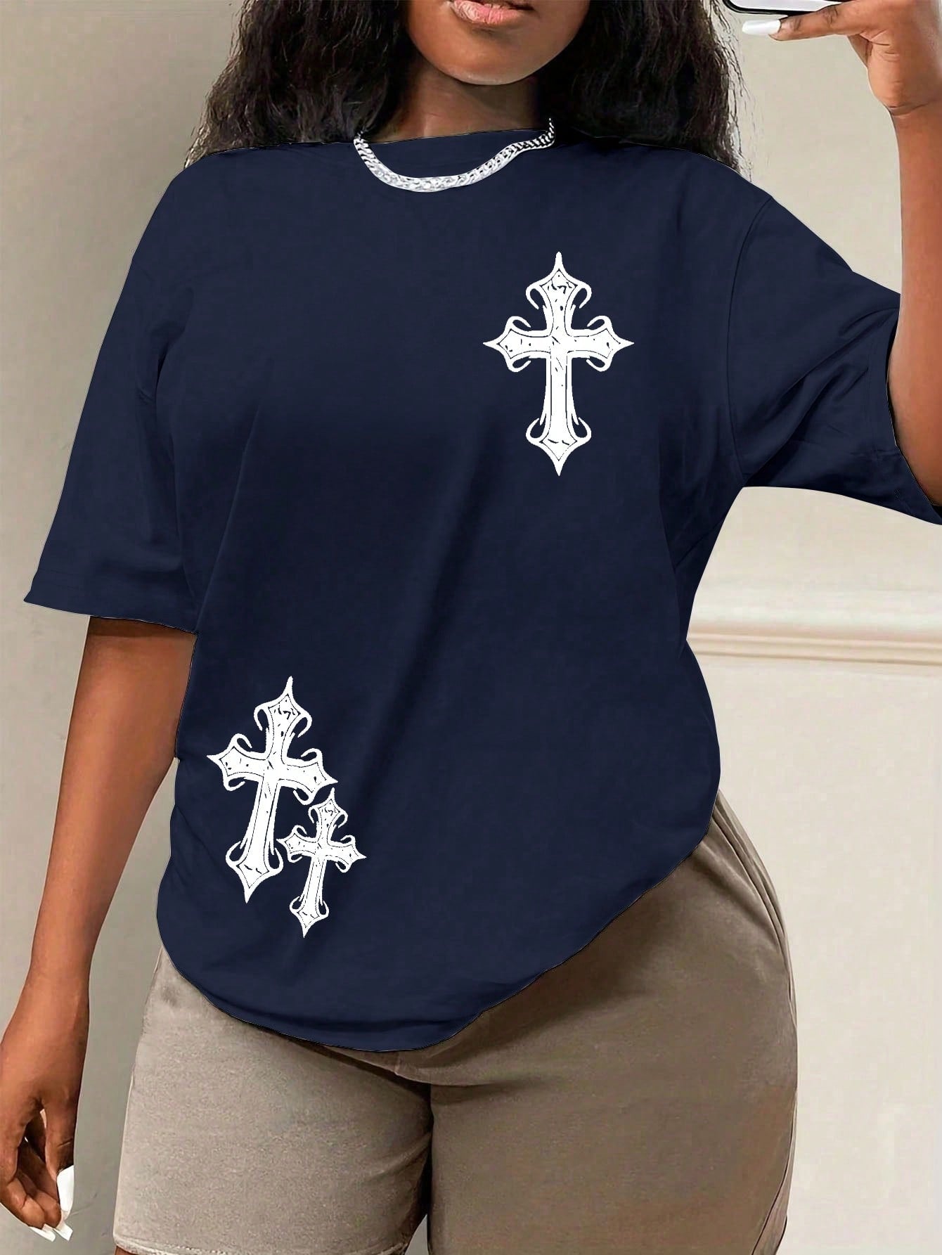 Women's Cross Printed Short Sleeve T-Shirt