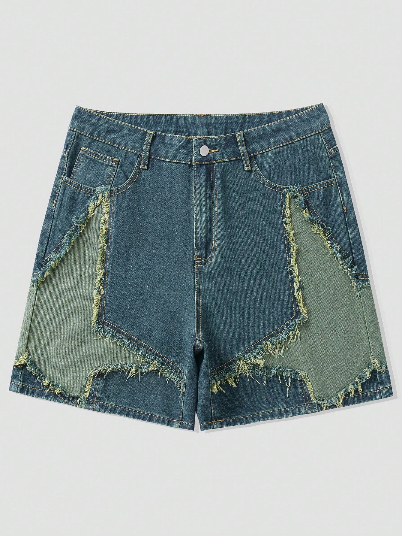 Street Life Men Summer Casual Frayed Hem Denim Shorts With Star Patch