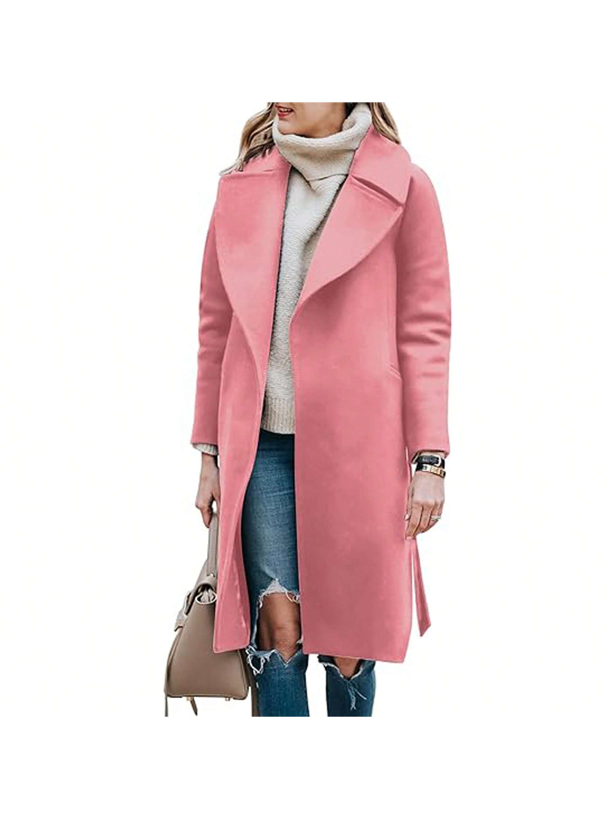 PiePieBuy Women's Pea Coats Elegant Notched Collar Double Breasted Winter Long Overcoat Jackets