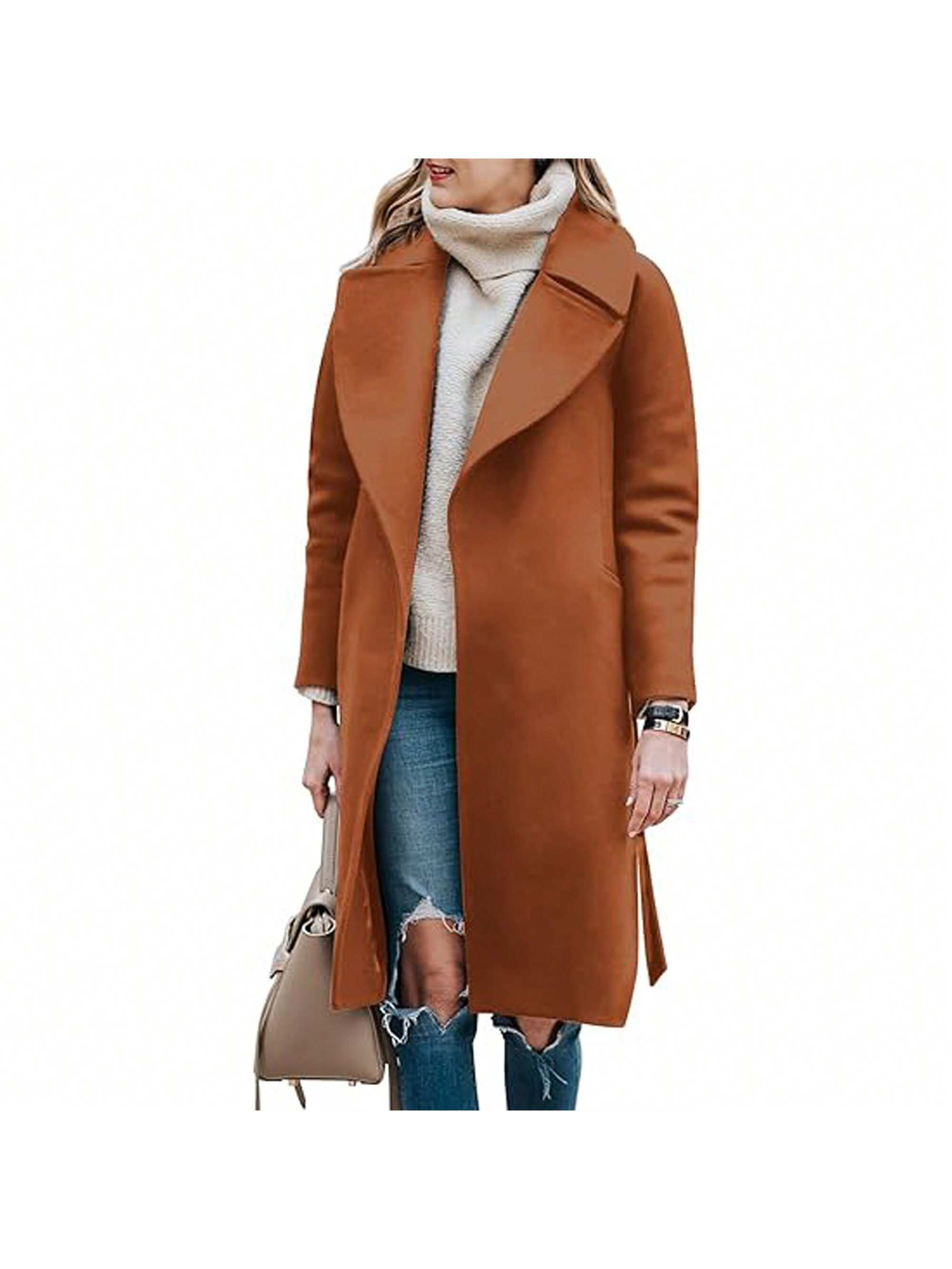 PiePieBuy Women's Pea Coats Elegant Notched Collar Double Breasted Winter Long Overcoat Jackets