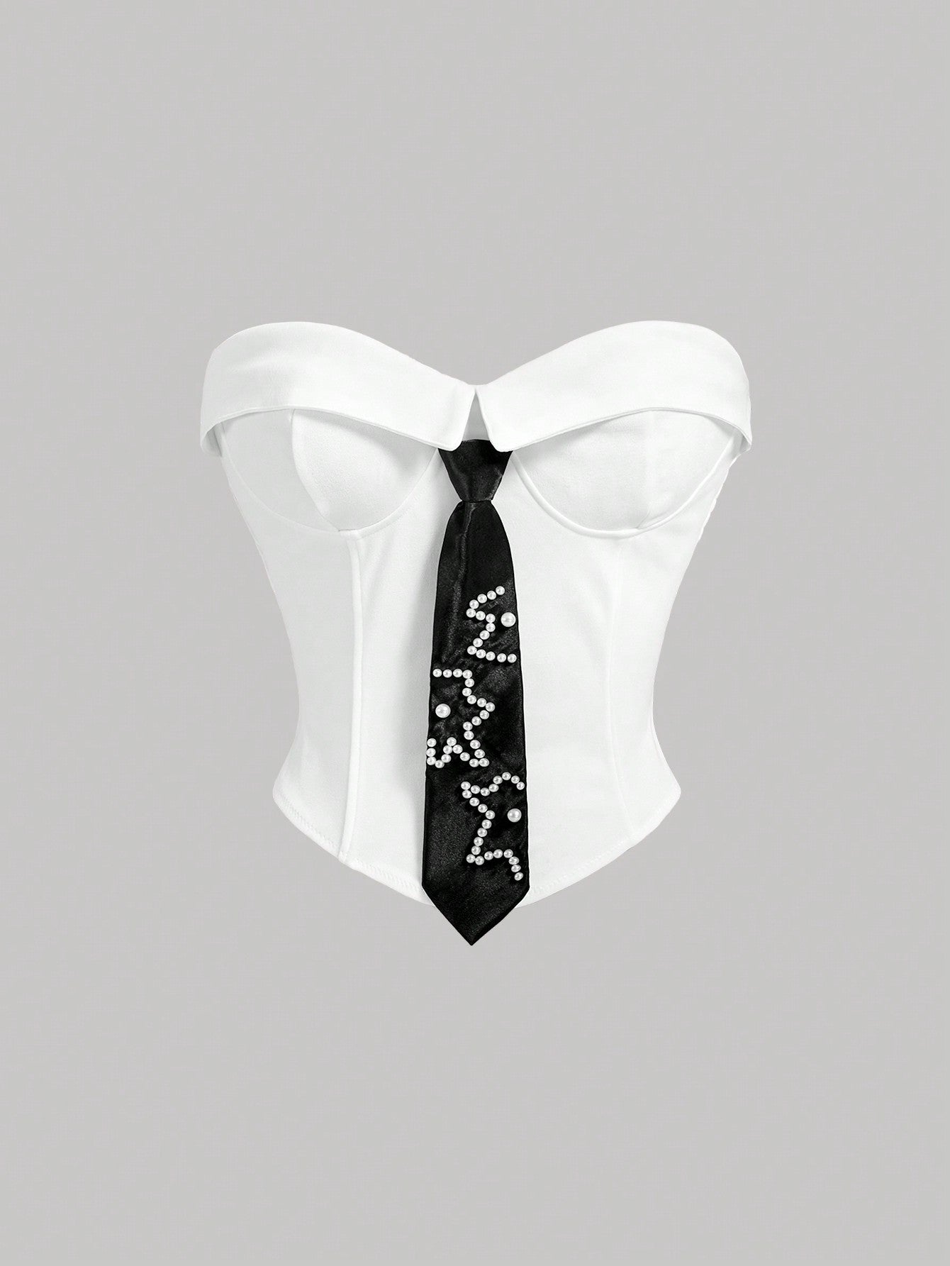 Women's Collared Tube Top With Bow Tie Decoration, College Style White Blouse