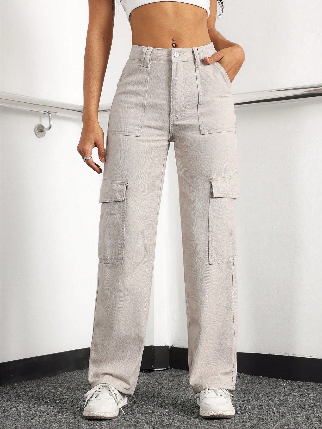 PETITE High Waist Flap Pocket Cargo Jeans