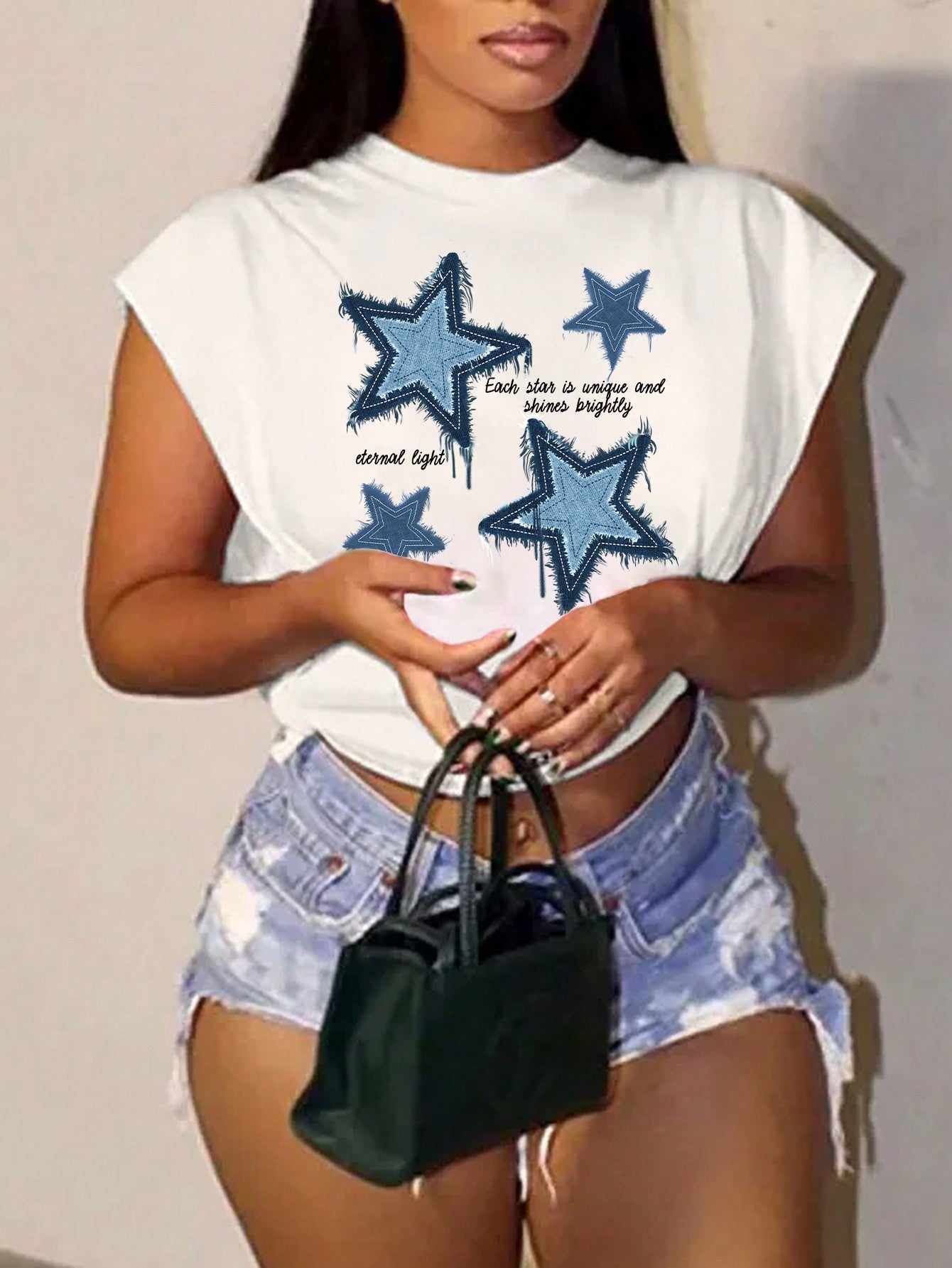 Casual Simple Plus Size Women's T-Shirt With Star Pattern, Suitable For Summer Each Star Is Unique And Shines Brightly Eternal Light