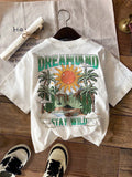 Young Boy's Casual Simple Summer Scenic Print Short Sleeve Crew Neck T-Shirt, Perfect For Summer