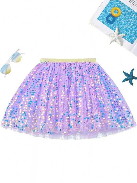 Young Girl Sparkle Glitter Skirt, Fashionable Dance Tutu Skirt, Tulle Skirt