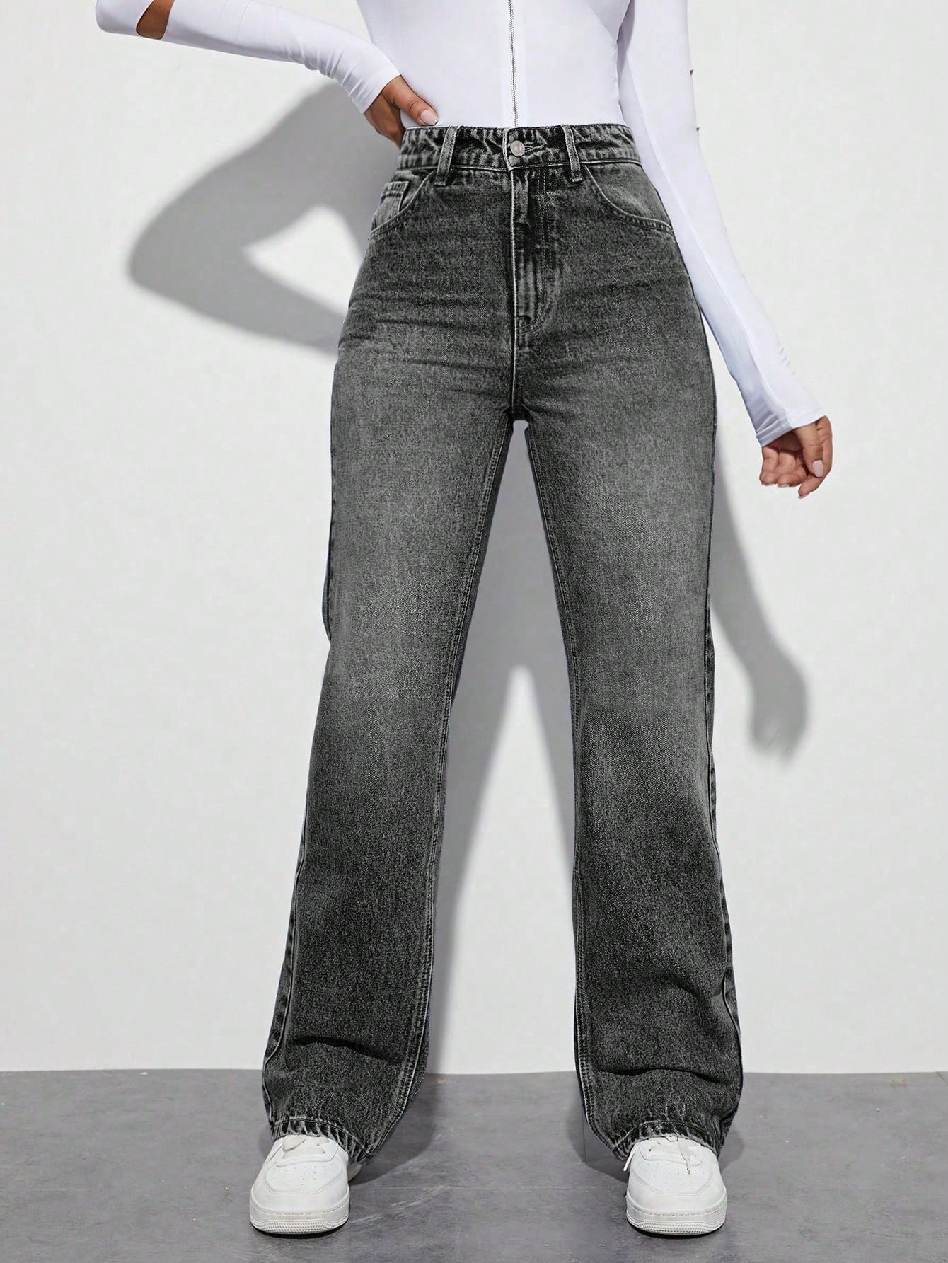 Fitted Non-Stretch Washed Straight-Leg Jeans