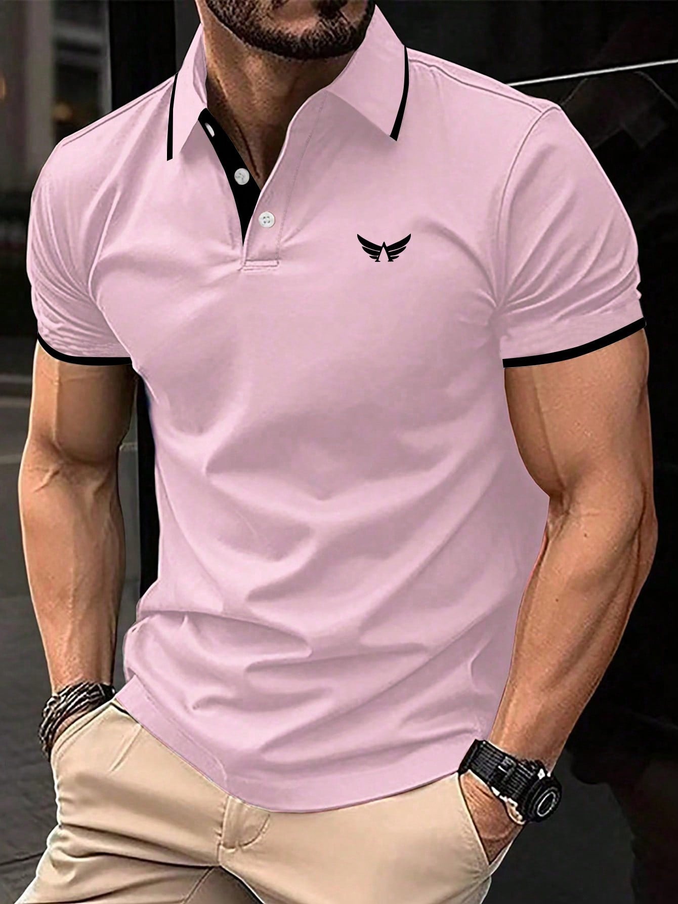 Men's Contrast Color Stitching Trim Short Sleeve Polo Shirt