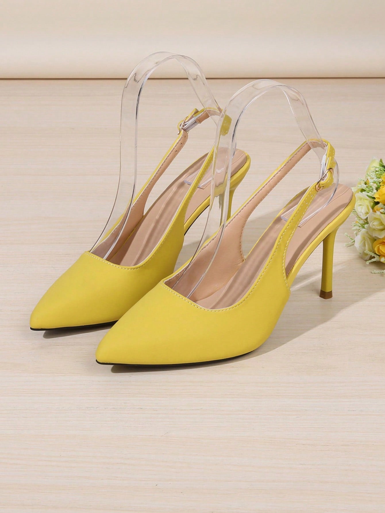 New Spring Summer Women's Closed Toe High-Heeled Sandals With Ankle Strap, Trendy Mesh Design And Thin Heels, Beige Color