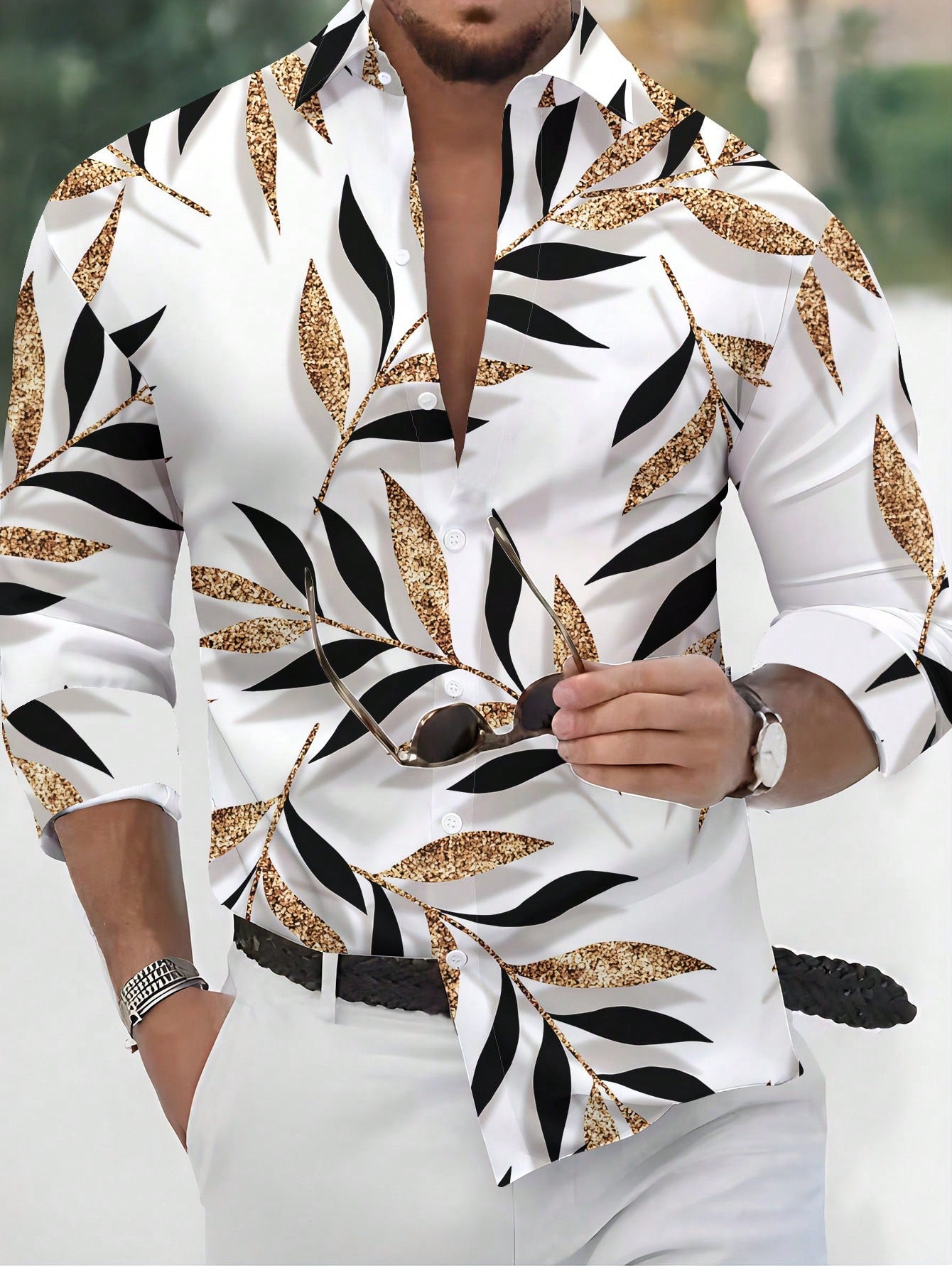 Men Tropical Print  Long Sleeve Shirt