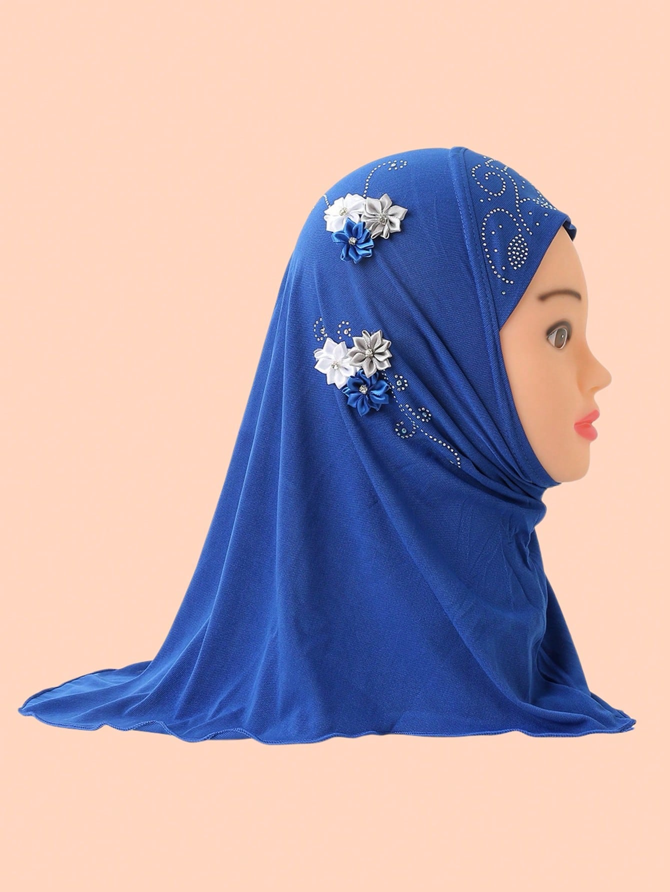 1pc Pretty Arabian Cap For 2-6 Years Old Little Girl, Six Flowers Muslim Hijab Handmade Chain Design Headscarf, Stretchable Headwrap Women's Stylish Instant Hijab For Malay & Indonesia Style