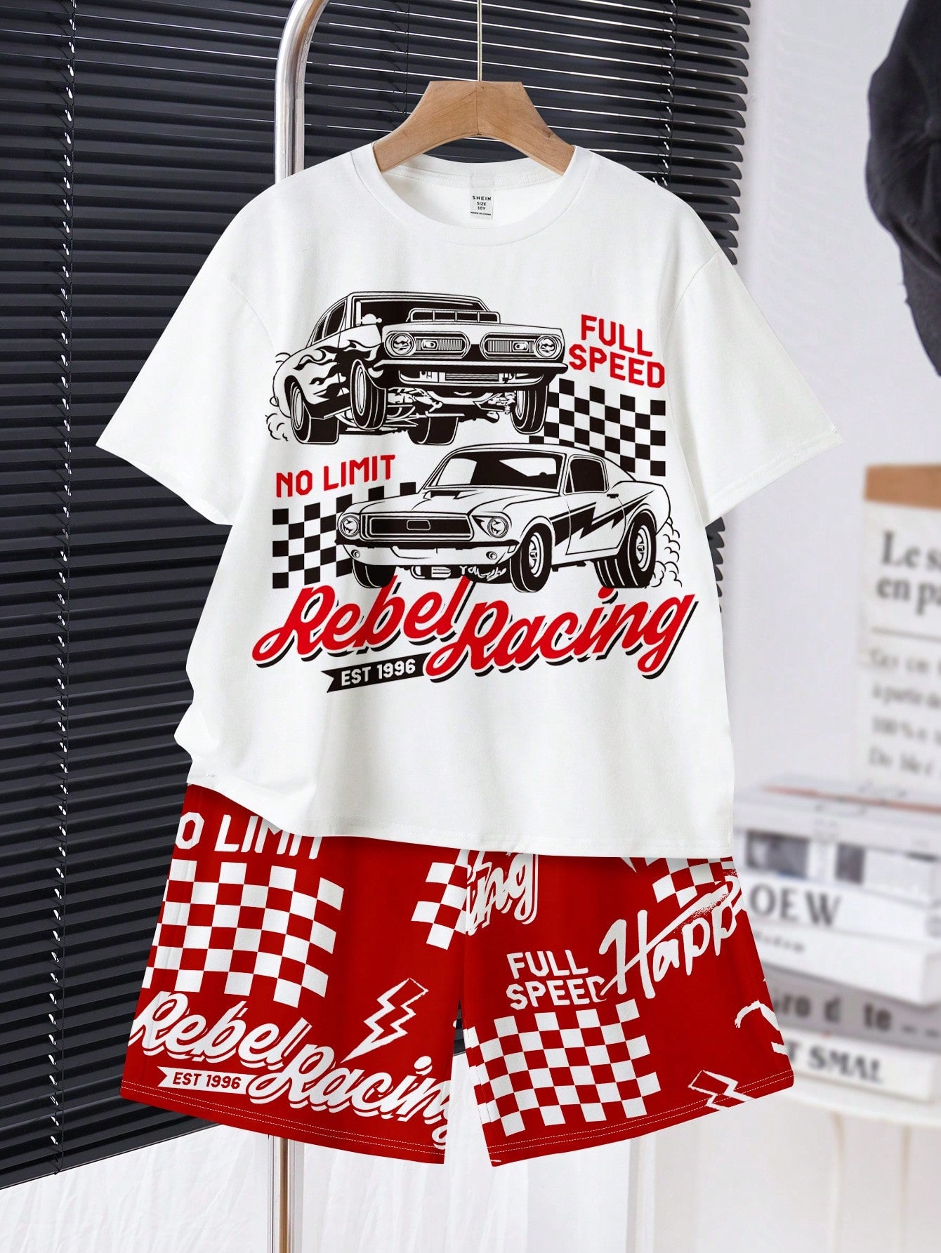 Rebel Racing & Tween Boy Casual Vintage Car Pattern Short Sleeve Round Neck 2pcs Set, Summer