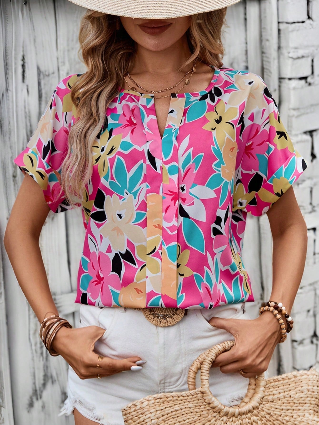 Romantic Pink Floral Print Women's Shirt