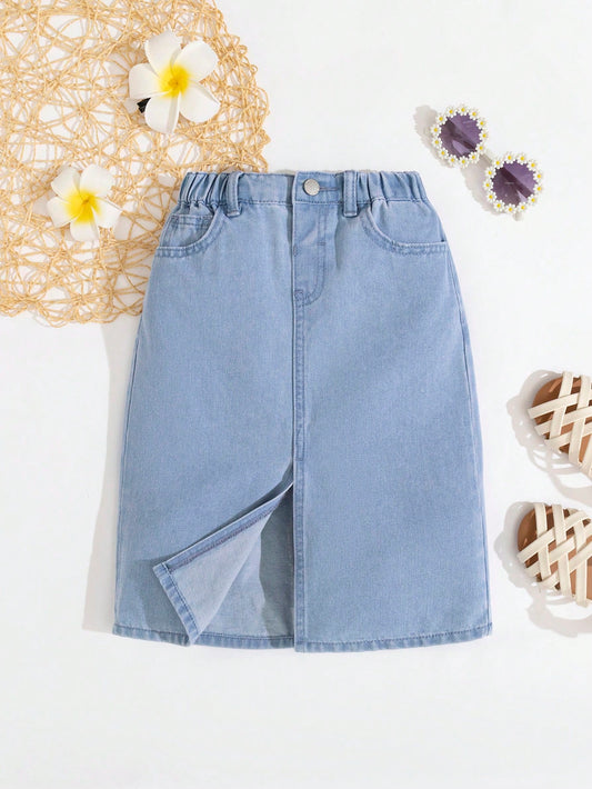 Young Girl Casual Basic Blue Denim Skirt,Spring And Summer Boho Skirt