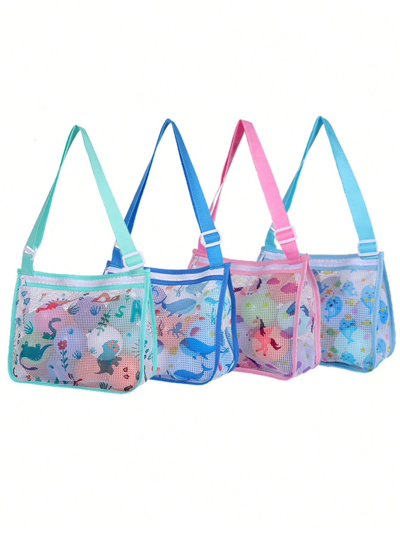 1pc Children's Printed Beach Bag Mesh Tote For Collecting Dinosaur And Whale Toys, Outdoor