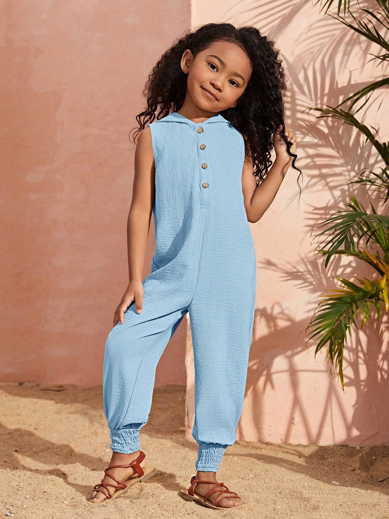 Young Girl Casual Sleeveless Jumpsuit With Hood For Spring And Summer