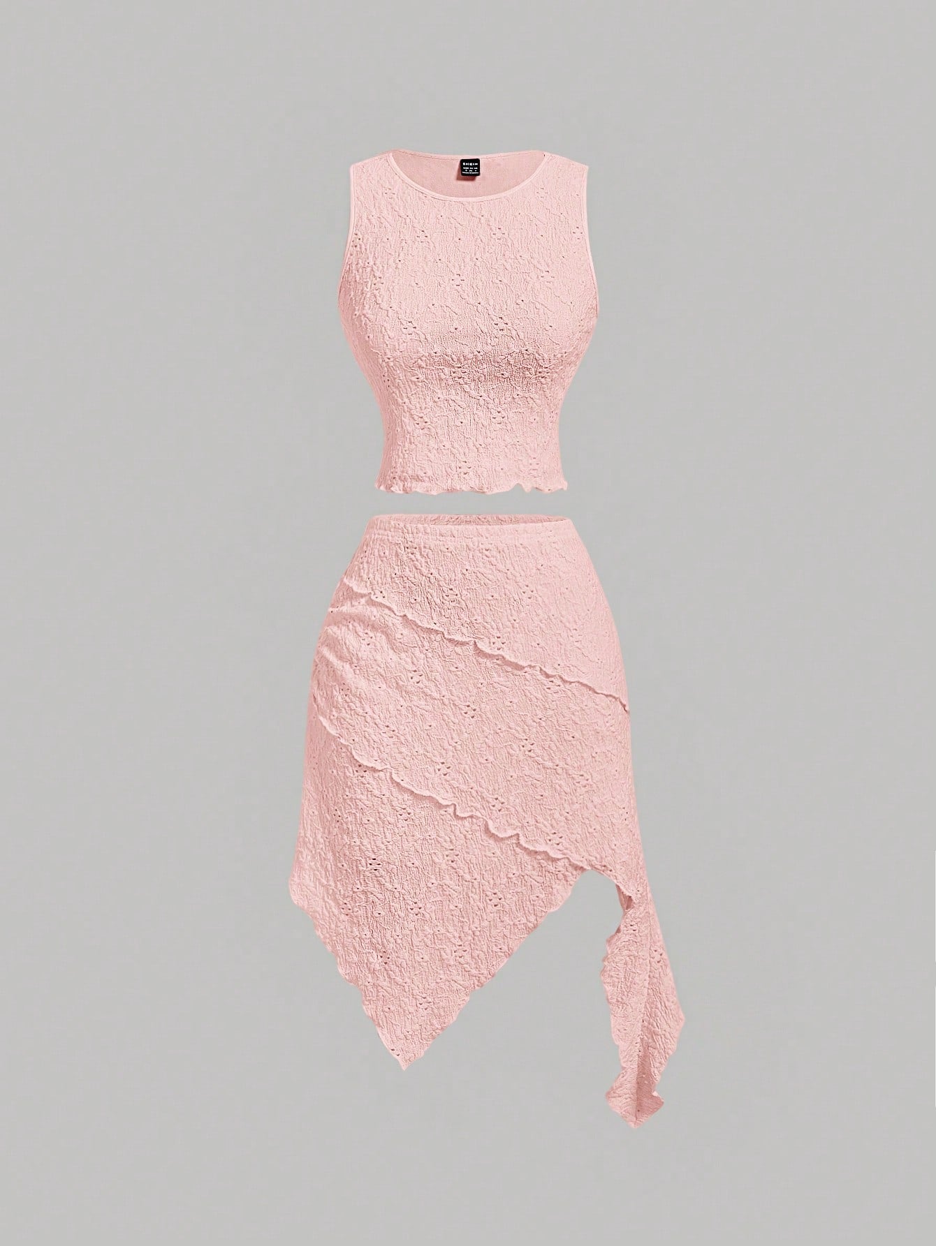 Beige Knitted Jacquard Women's Round Neck Vest And Asymmetrical Pink Women's Skirt Set