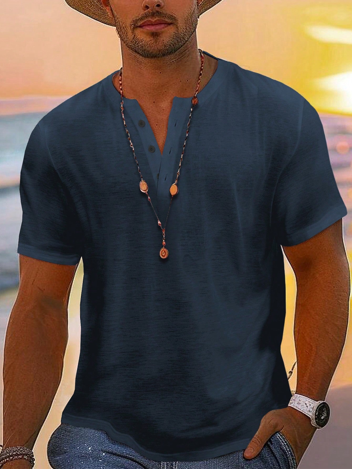 Men Plus Size Solid Color Button Polo Collar Short Sleeve Casual T-Shirt For Summer