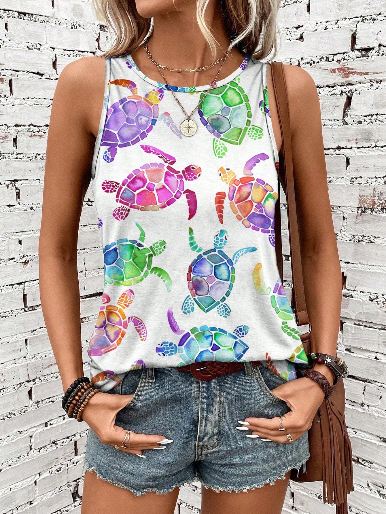 Women's Casual Floral Pattern Summer Round Neck Tank Top