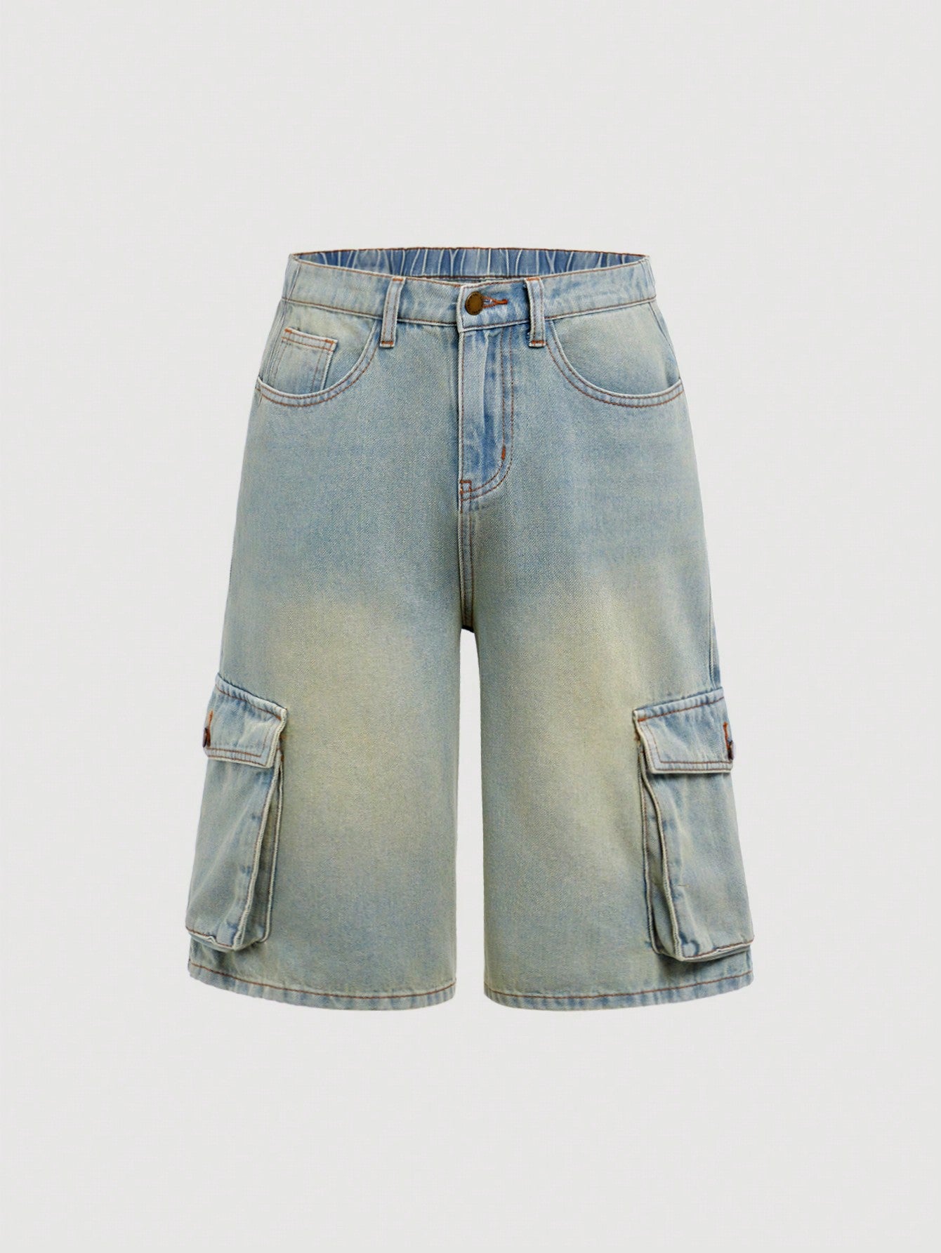 Teen Boys' Casual Soft Cargo Pocket Loose Blue Denim Bermuda Shorts , For Summer