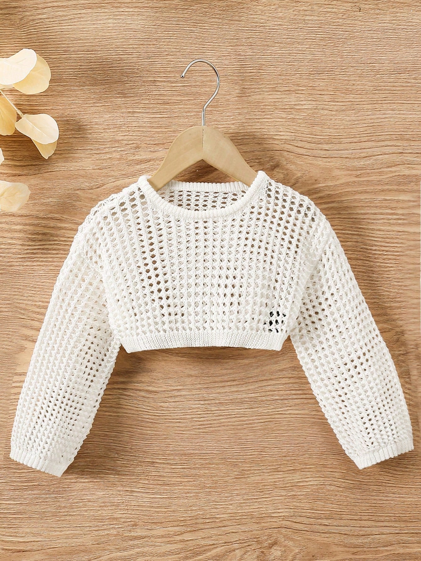 Young Girl Solid Color Round Neck Pullover Short Length Long Sleeve Casual Sweater