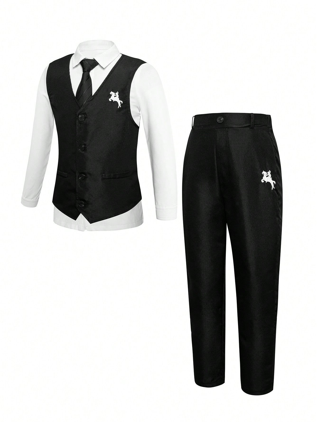 Teen Boys' Single Breasted Gentlemen Formal Suit Vest And Pants With Embroidery & Print, Suitable For Parties And Evening Events