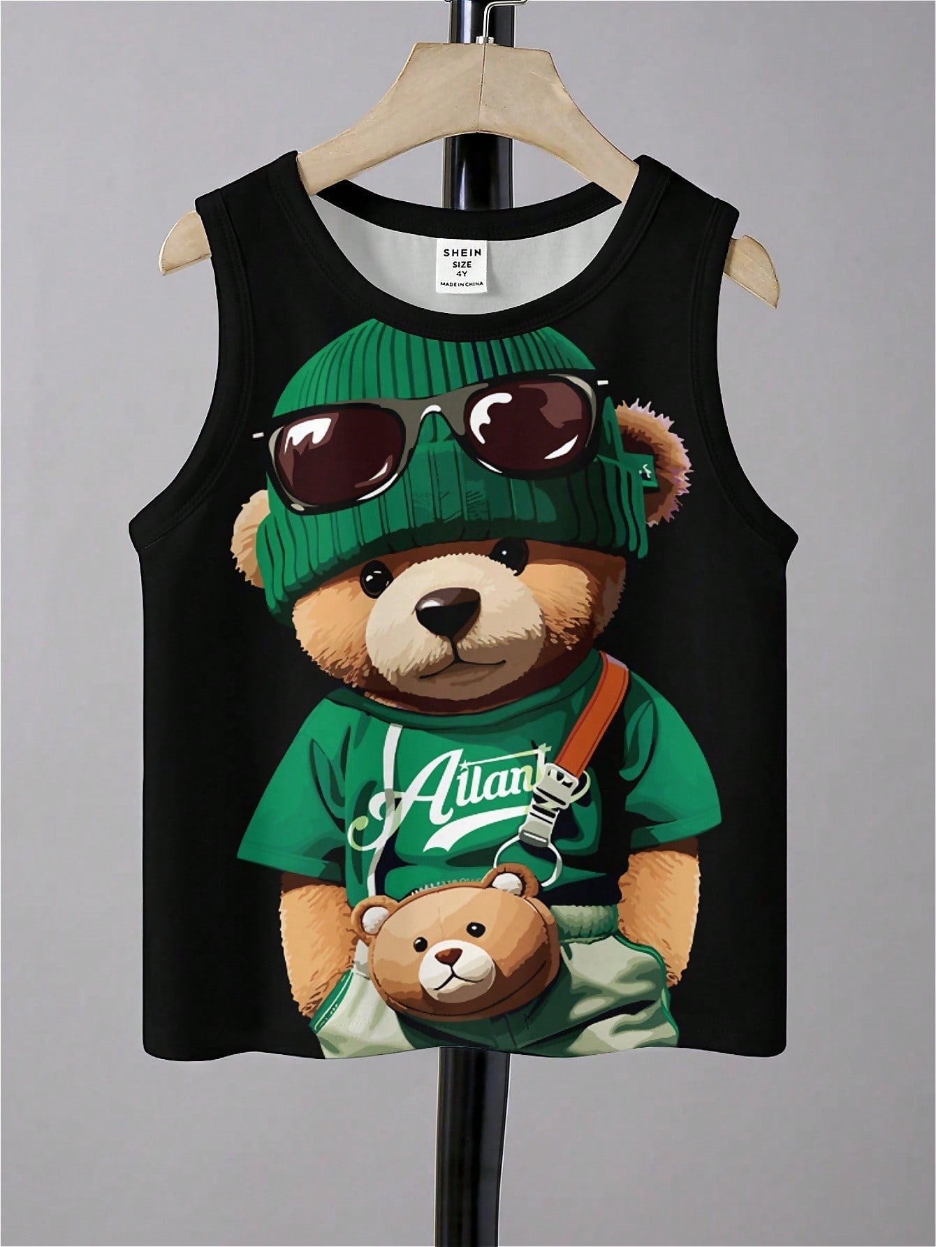 Cool Bear & Young Boy Casual Simple Cartoon Bear Pattern Round Neck Vest, Suitable For Summer