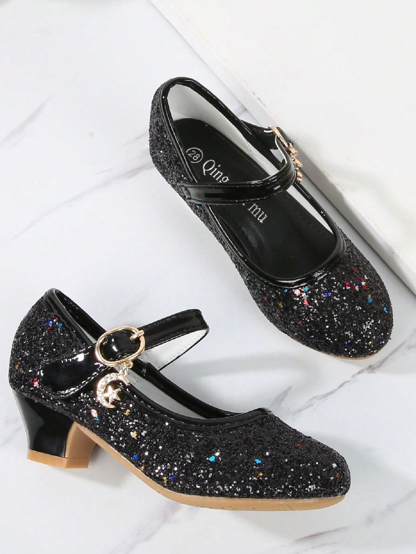 Girls' High Heel Shoes, Korean Style Princess Leather Shoes With Sequins, Suitable For Dancing And Spring/Autumn Season