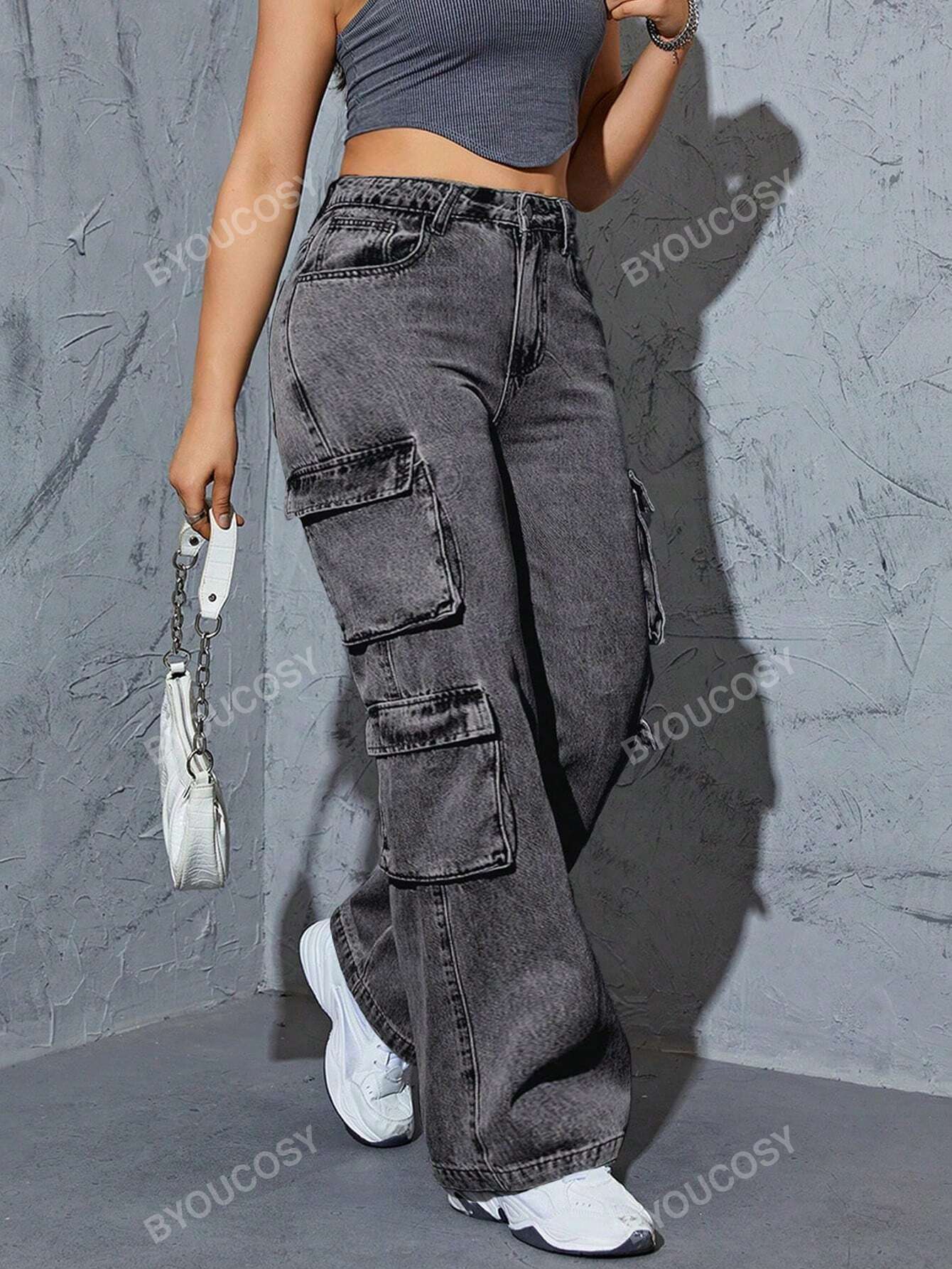 Women's Y2K Street Style Multi-Pocket Straight Leg Denim Cargo Pants