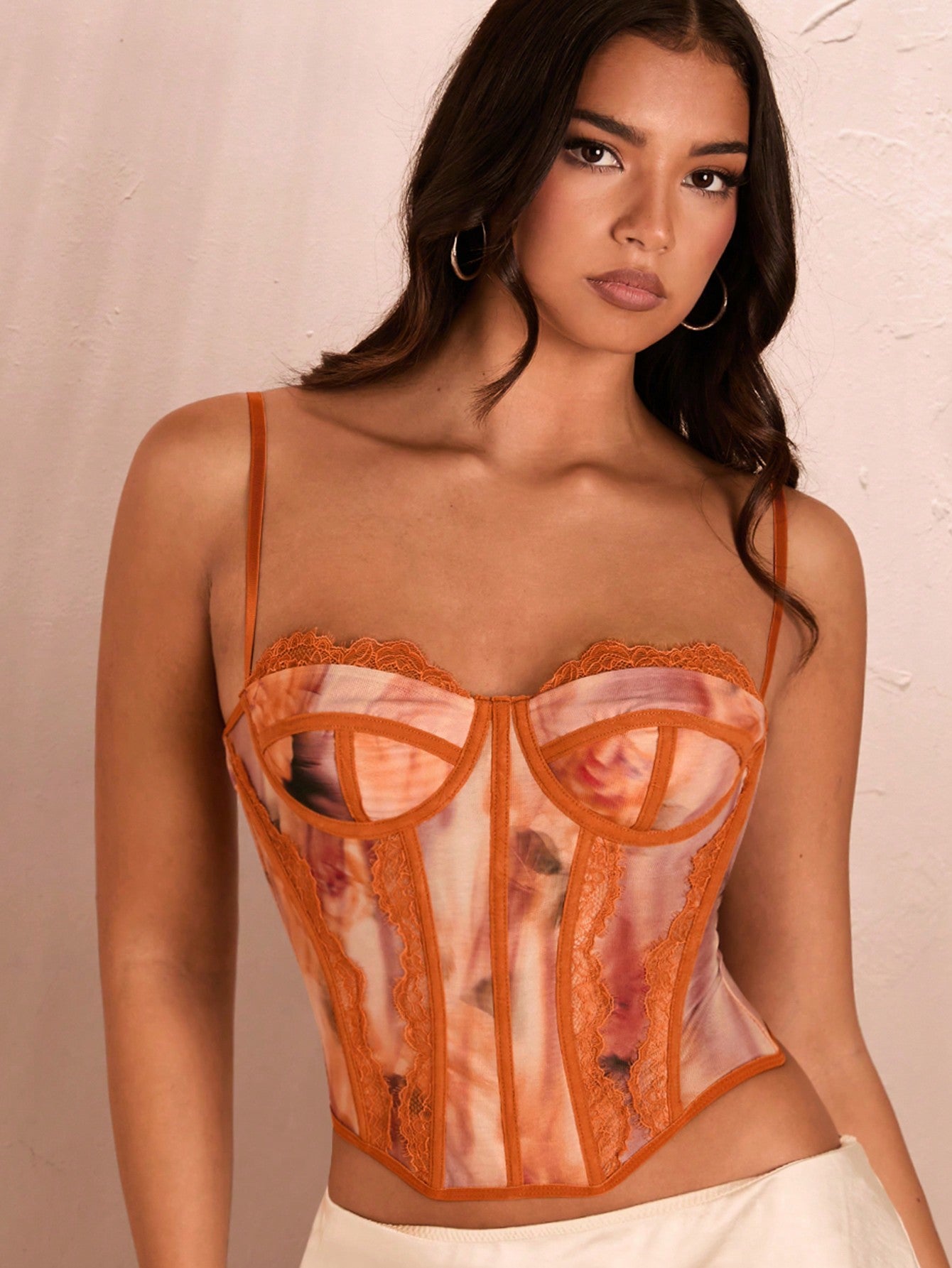 Red Graphic Print Lace Women's Corset