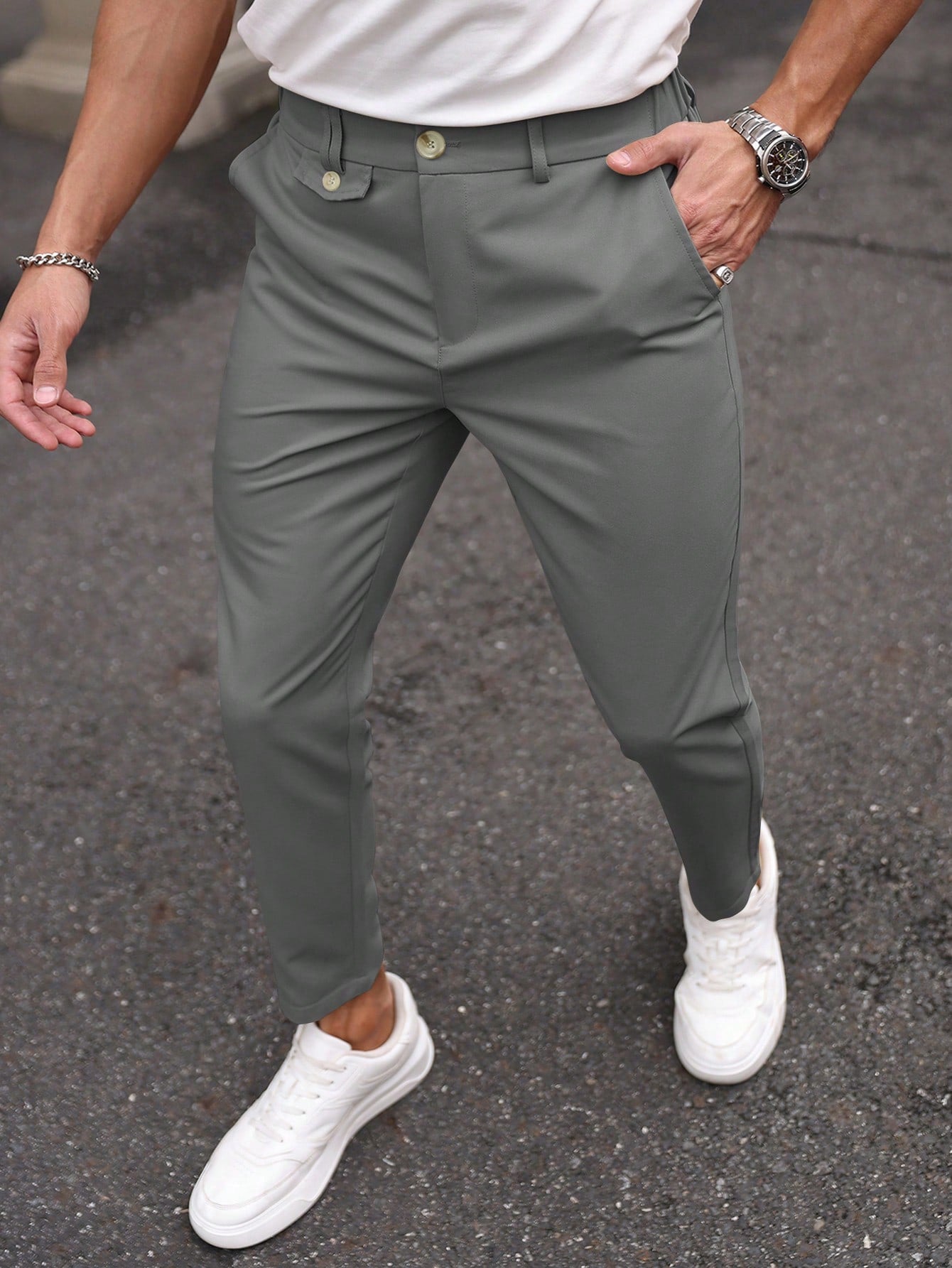 Men Solid Color Simple Style Daily Dress Pants