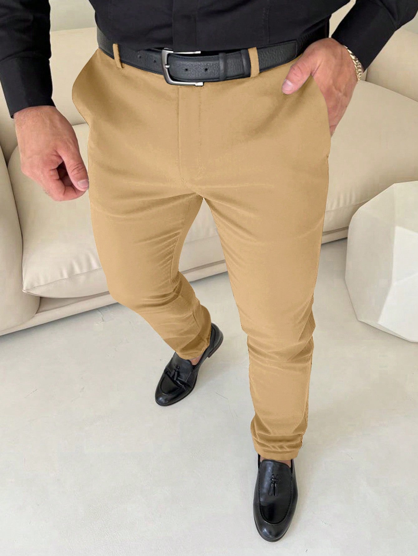 Men Slant Pocket Suit Pants Without Belt