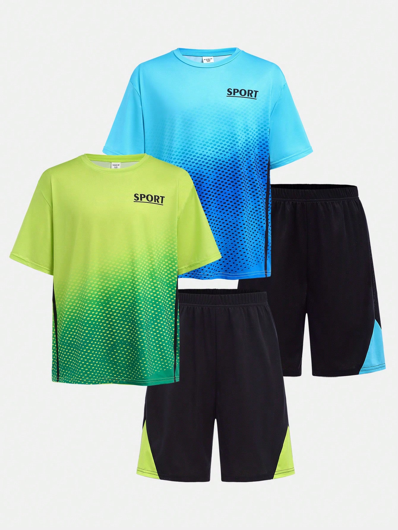 Tween Boy 2 Styles X 4pcs/Set Casual Sports Printed Round Neck Short Sleeve T-Shirt And Shorts Outfits