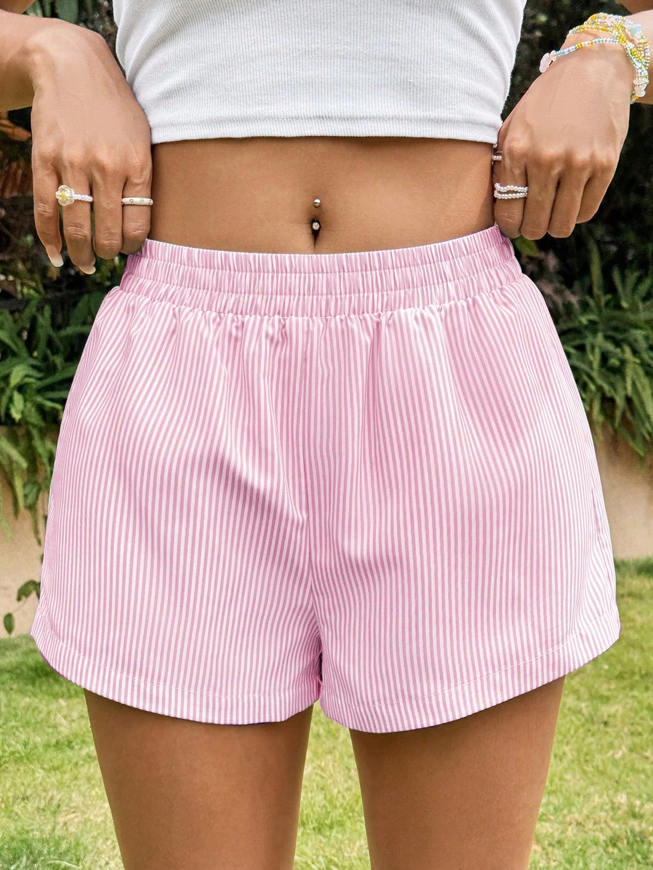 Summer Blue Striped Casual Women's Shorts, Comfy Shorts