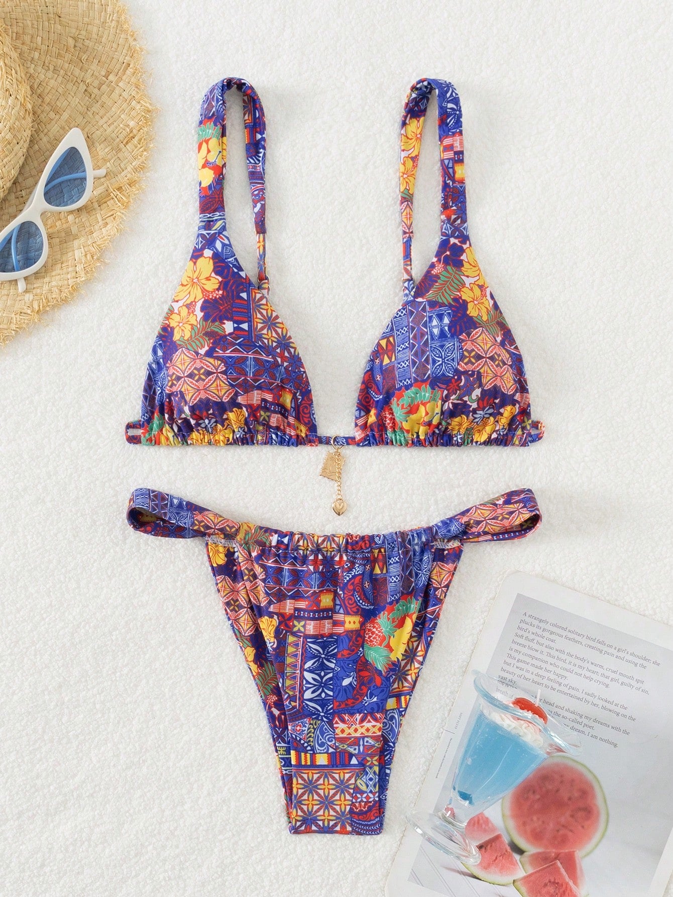 Women's Tropical Plant Printed Sexy Bikini Set For Summer Beach, Two-Piece