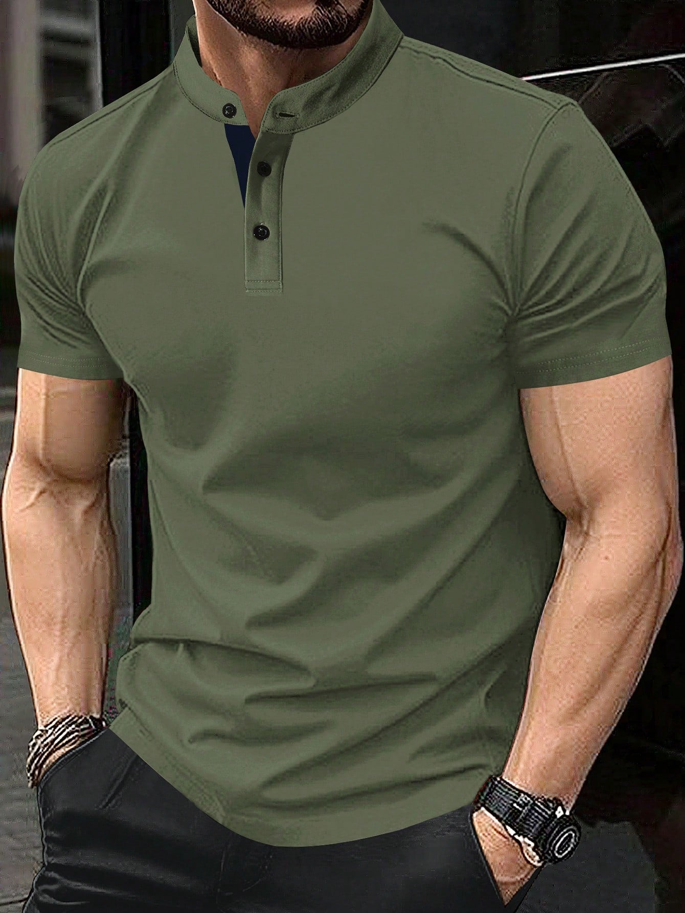 Men'S Solid Color Stand Collar Casual Polo Shirt