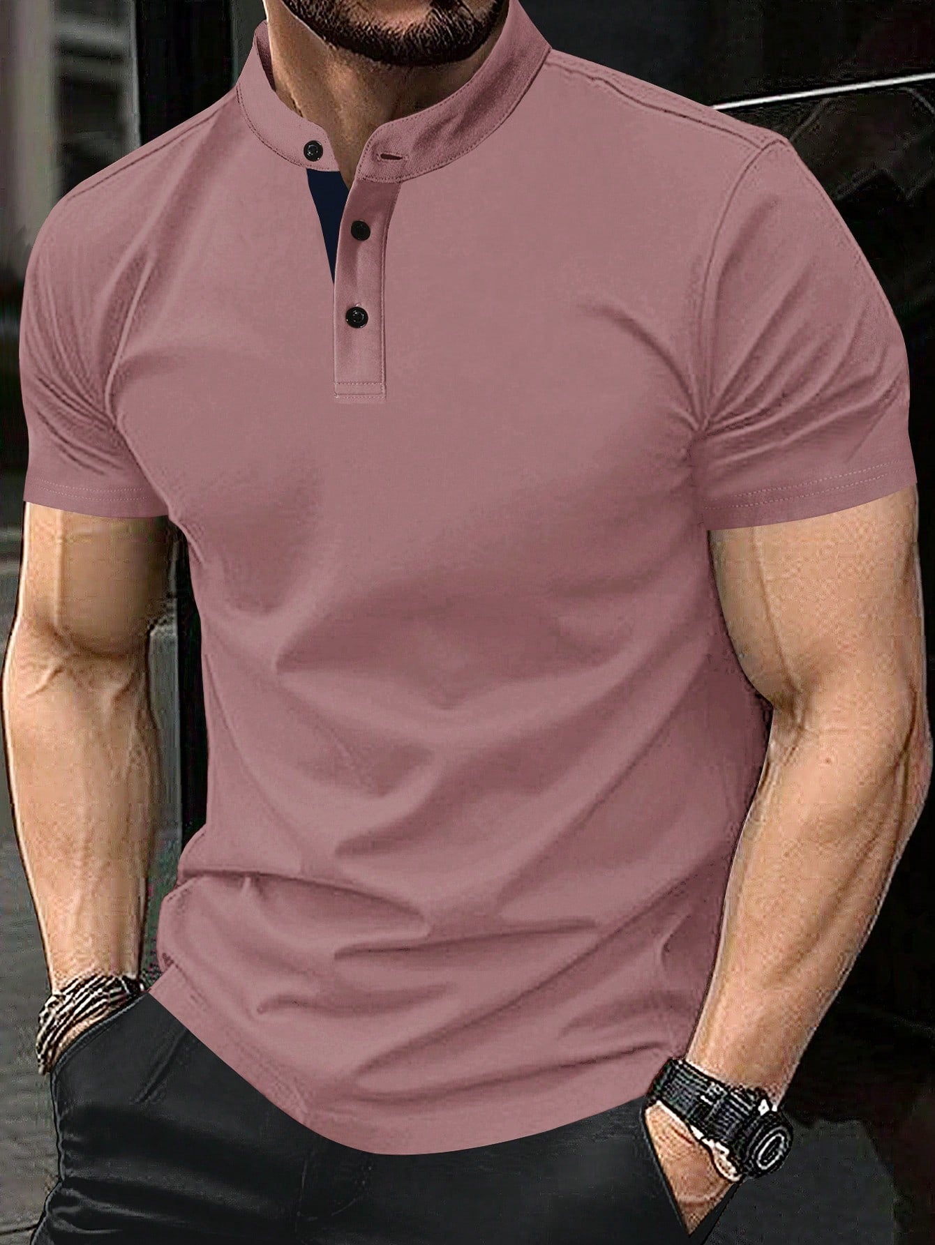 Men'S Solid Color Stand Collar Casual Polo Shirt