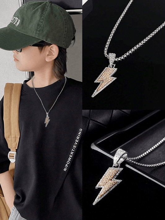 1pc Boys' Stylish Cool Personality Lightning Symbol Casual Necklace, Street Style Hip Hop Daily Wear, Birthday Gift For Kids