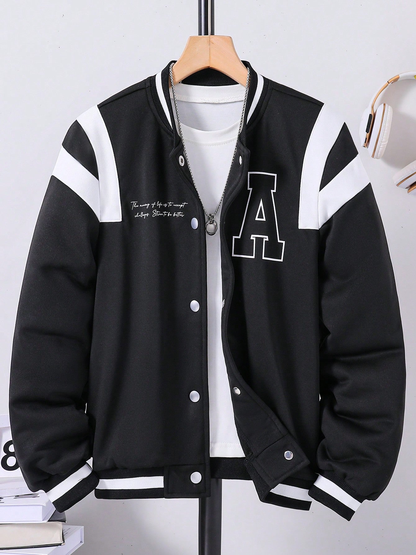 Tween Boys  Slogan Graphic Two Tone Varsity Jacket