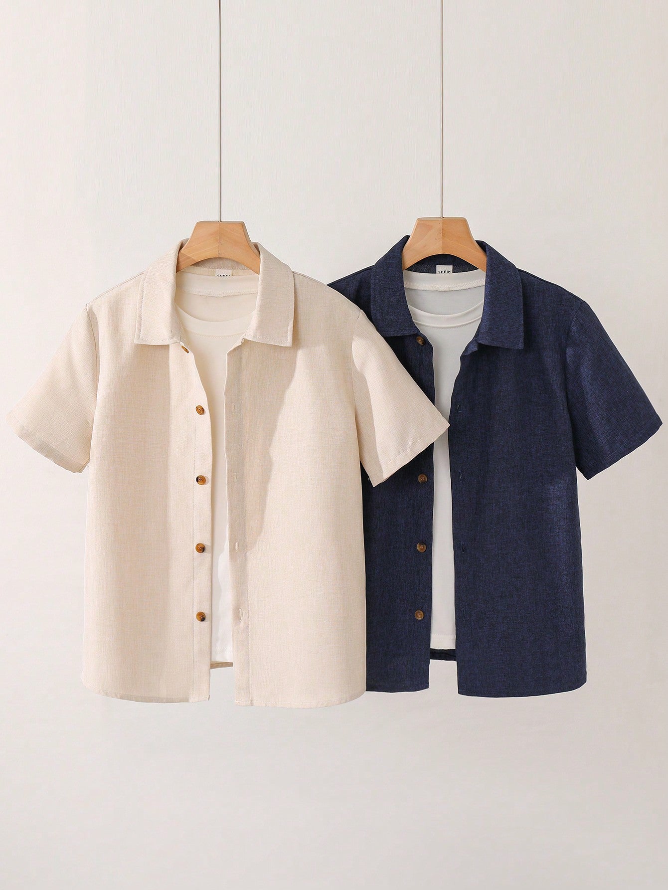 Tween Boys' Extended Size Casual Loose Open Collar Short-Sleeved Woven Shirt, Several Pieces Set (One Piece Per Color)