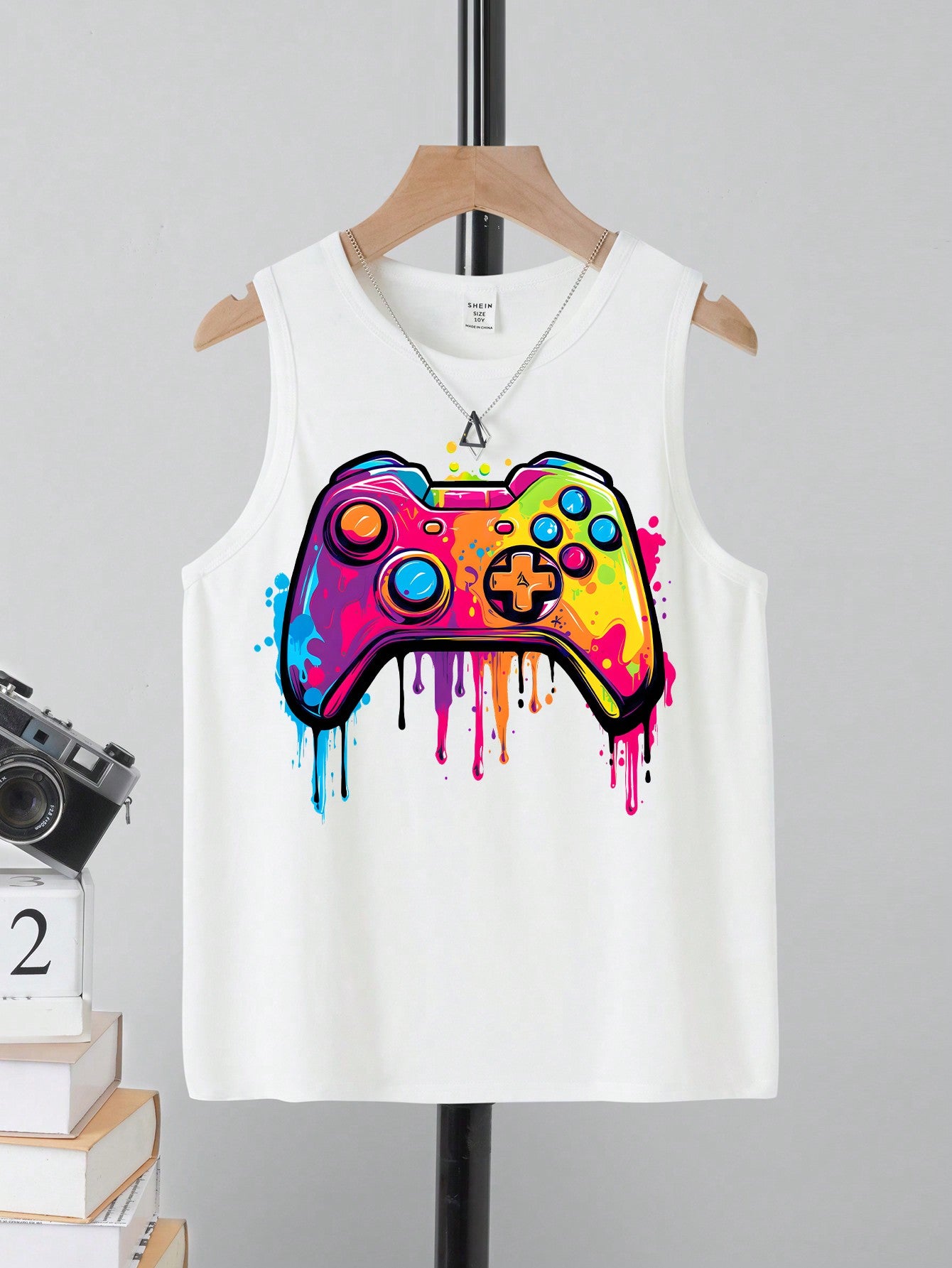 Tween Boy Casual Minimalist Headphone Printed Round Neck Top Suitable For Summer