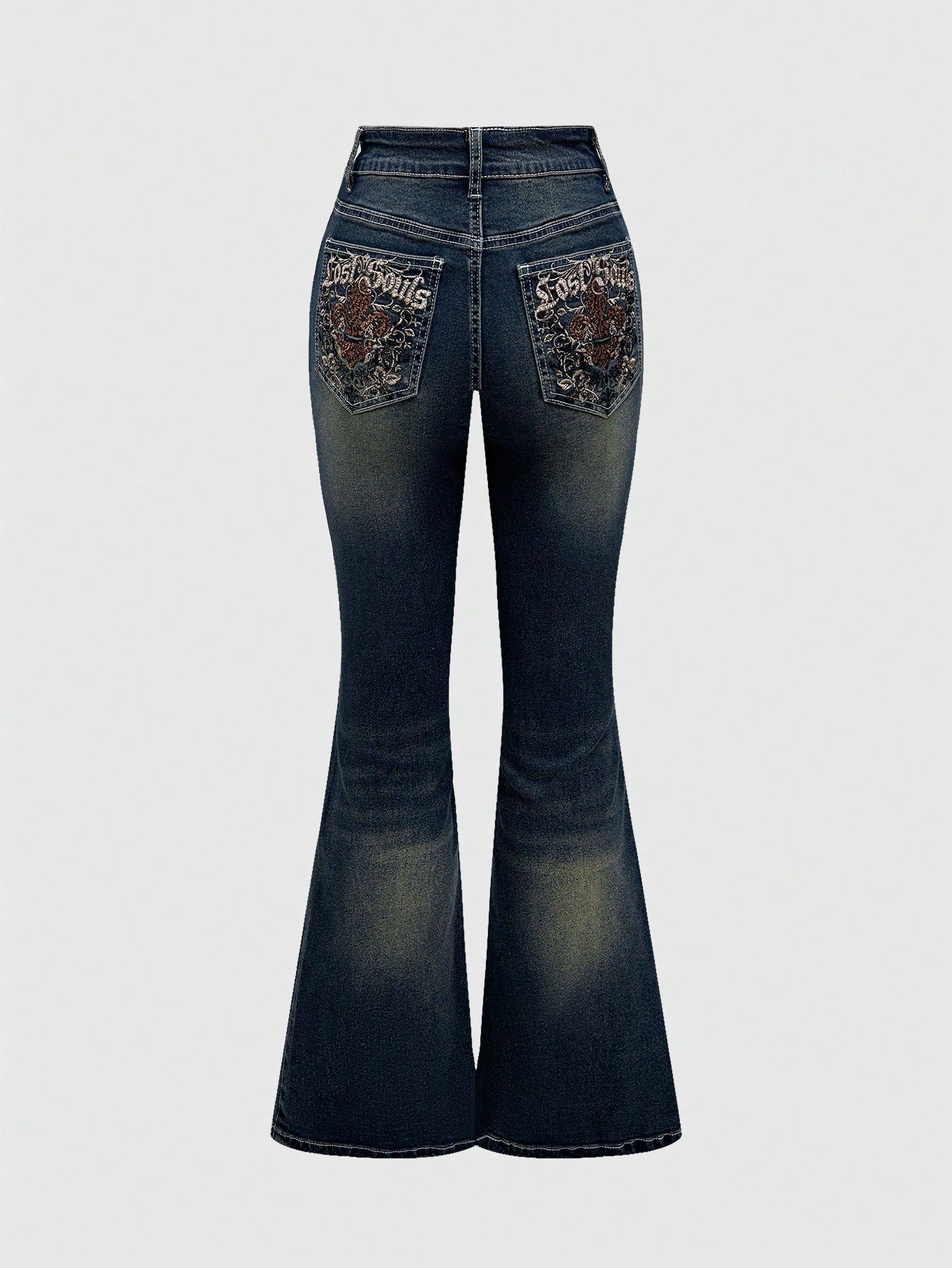 Plus Floral Embroidery Flare Leg Jeans, School