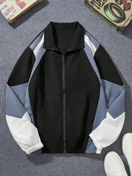 Men Colorblock Zip Up Jacket