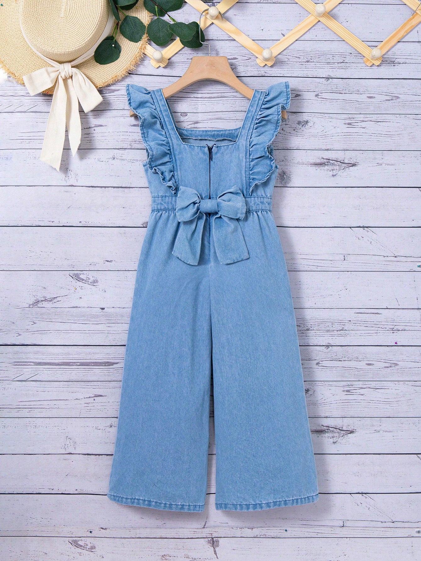 Young Girl Sleeveless Denim Jumpsuit, Cute Blue