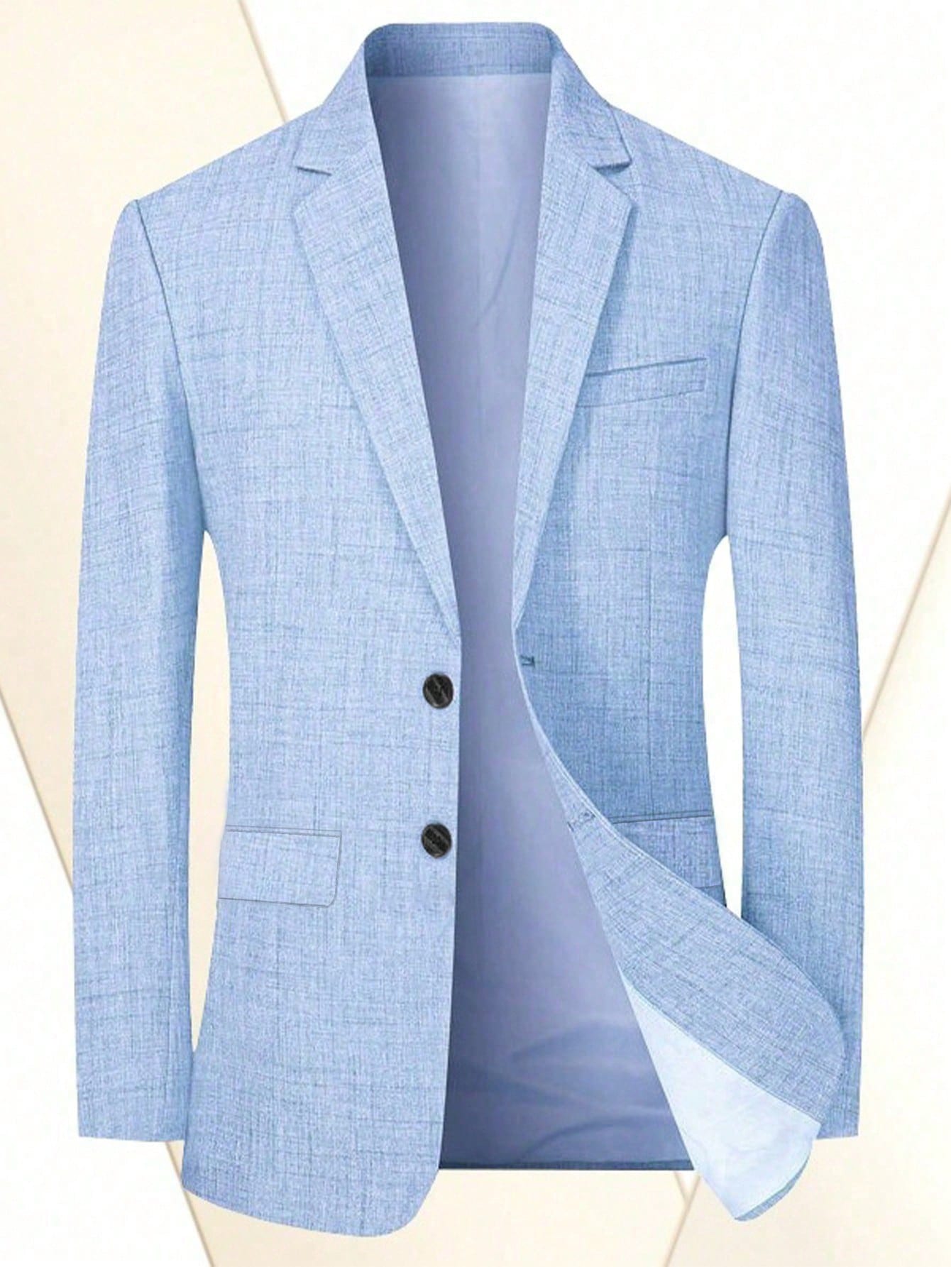 Grayish-Blue Classic Men's Business Suit, Fashionable Casual Suit Jacket, Indoor Office Wear For Men