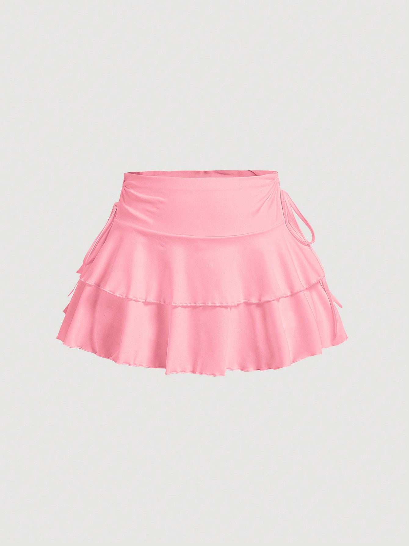 Drawstring And Fold Detail Solid Color Cake Skirt