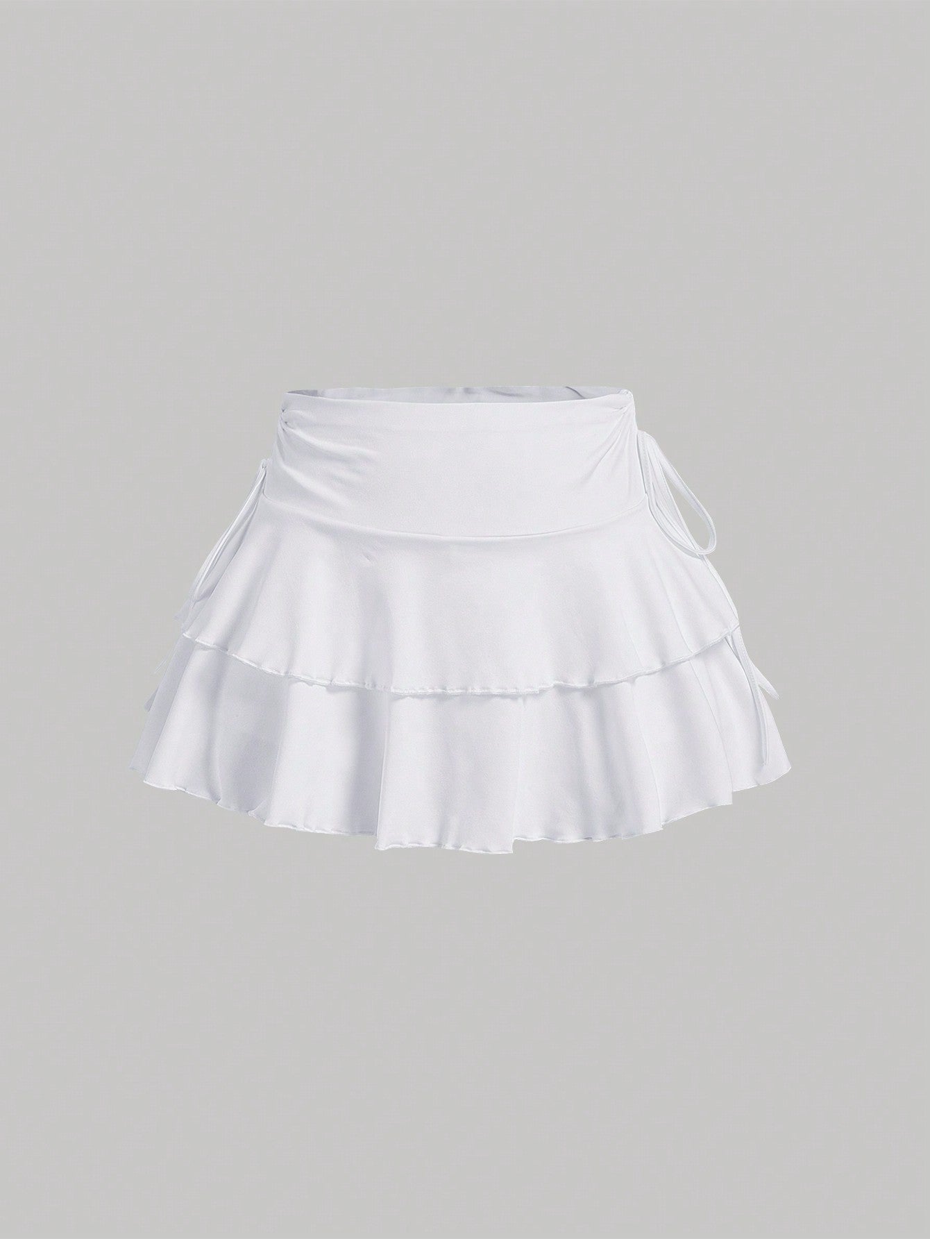 Drawstring And Fold Detail Solid Color Cake Skirt